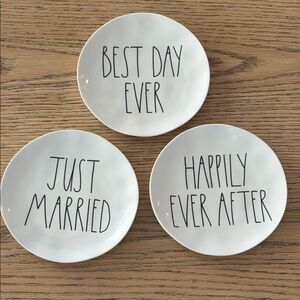 Rae Dunn White and Black Wedding Phrase Decorative Plate Set